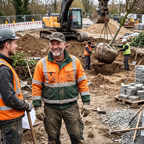 Handwerksmeister auf einer Garten- und Landschaftsbaustelle