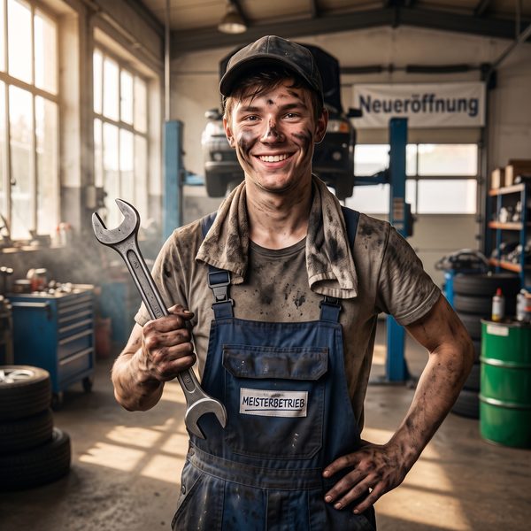 Junger Handwerker in einer neu eröffneten Werkstatt